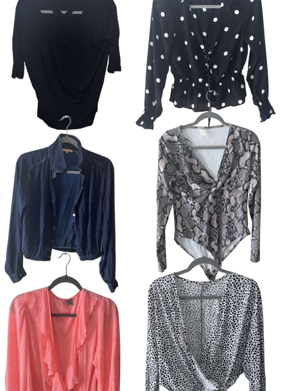 Multiples Women’s Tops Bundle – Black, Navy, Coral, Gray, Polka Dot